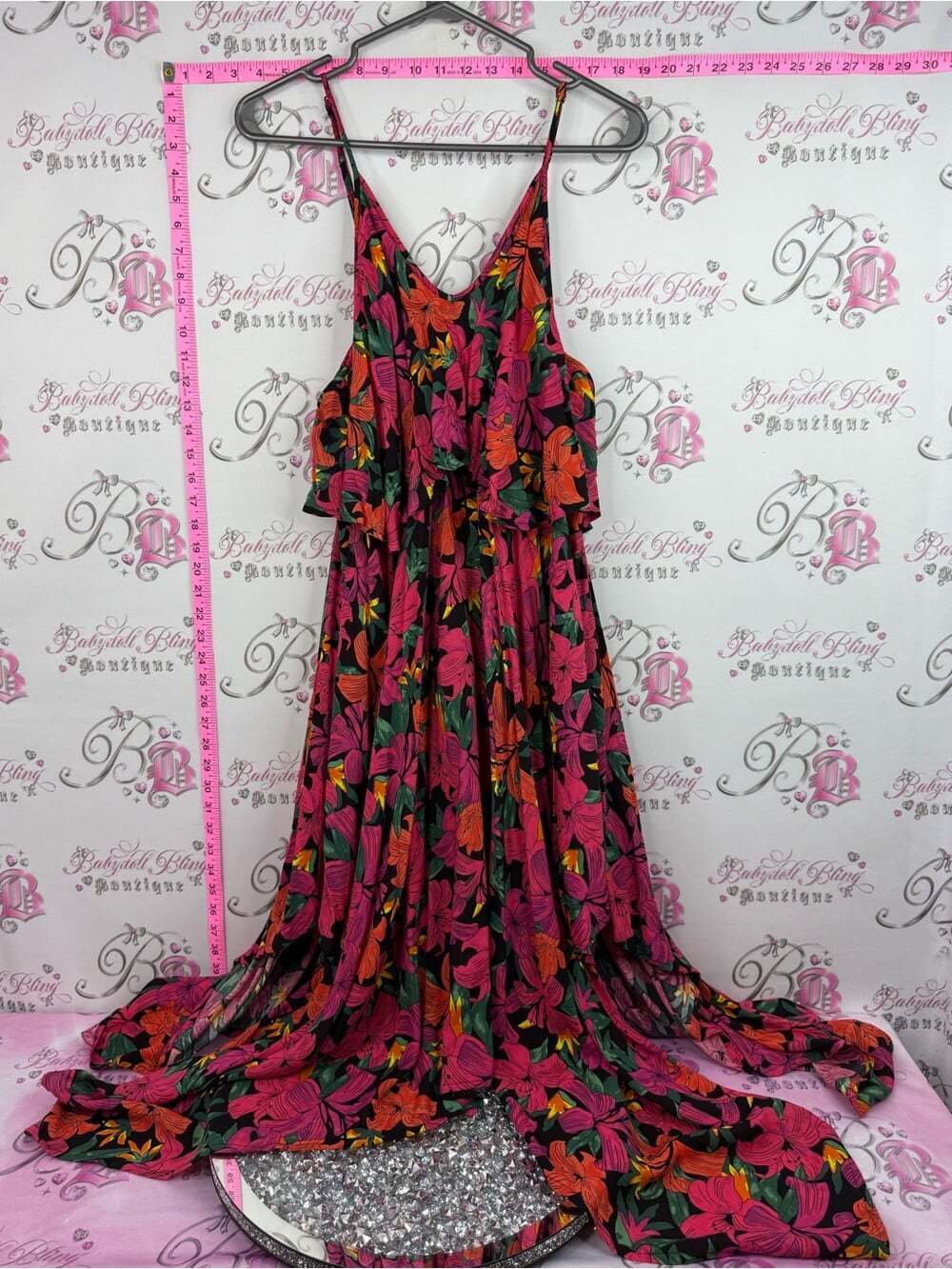 La Vie En Rose dress long flowy Pink and Orange Floral Ruffle Maxi Dress